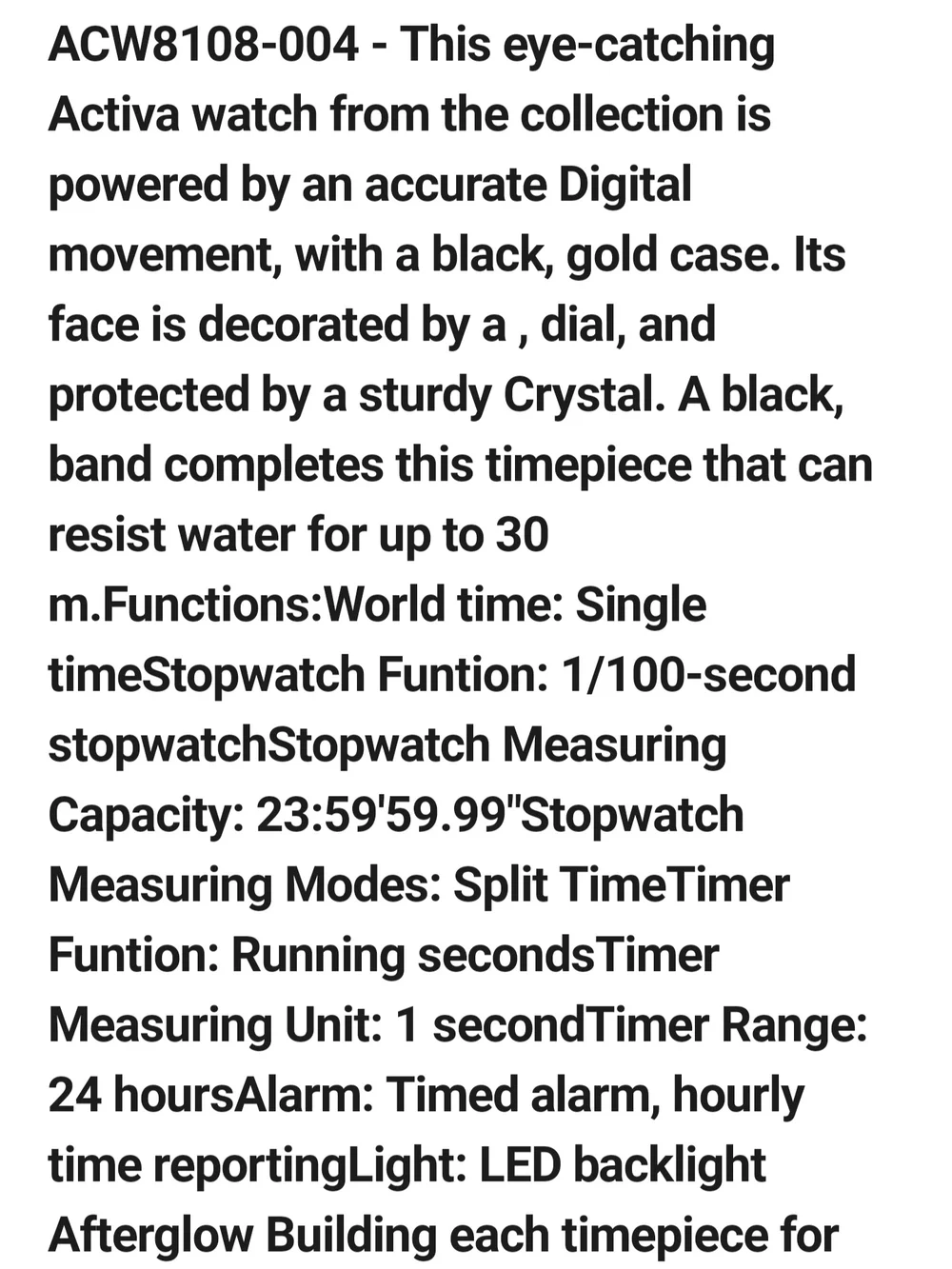 Ativa Black Digital Sport Watch with Gold Accents